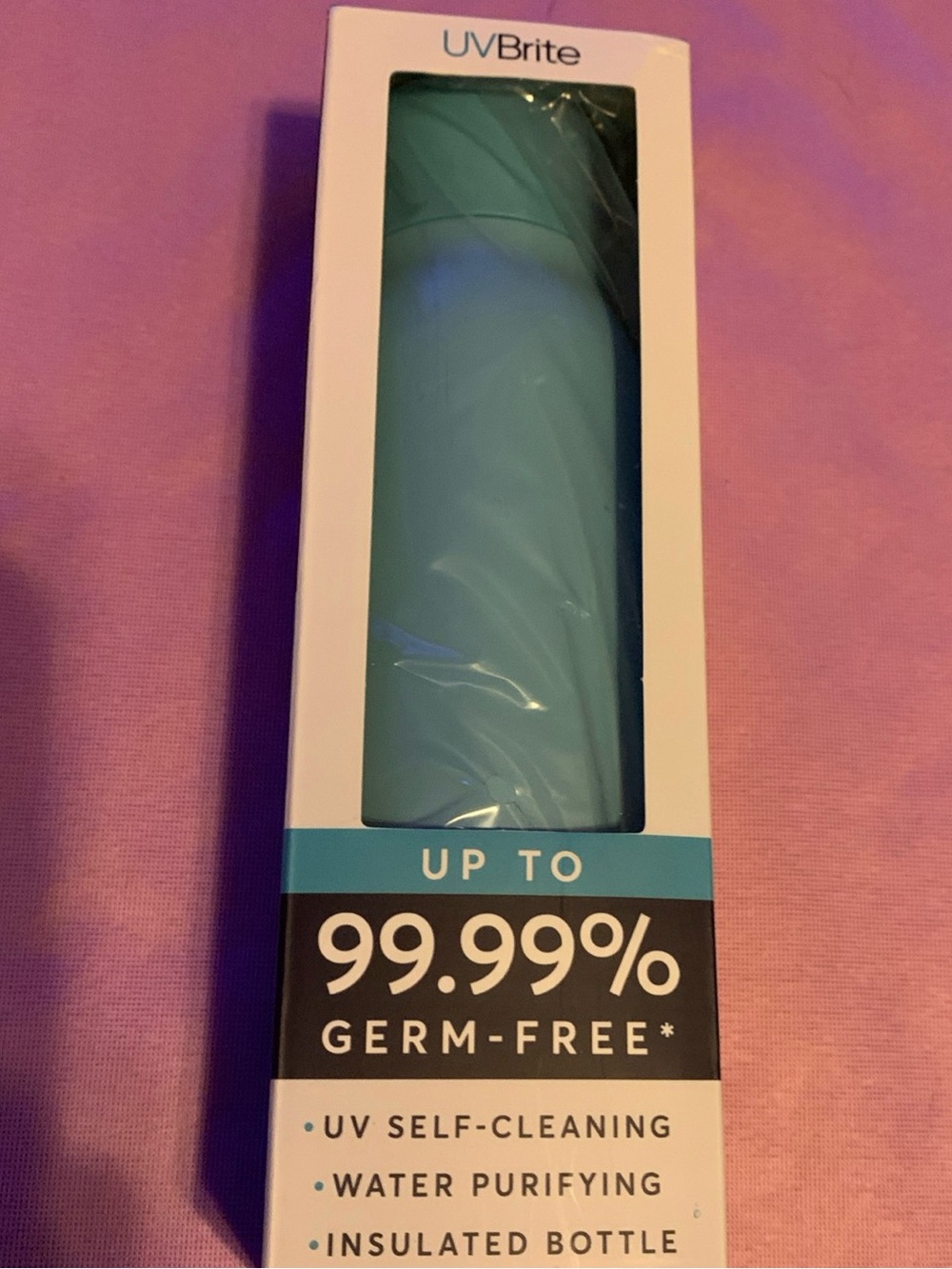 UVBrite Go Bottle 18.6 oz Water Bottle - Cyan (TT-B02-CY) New
